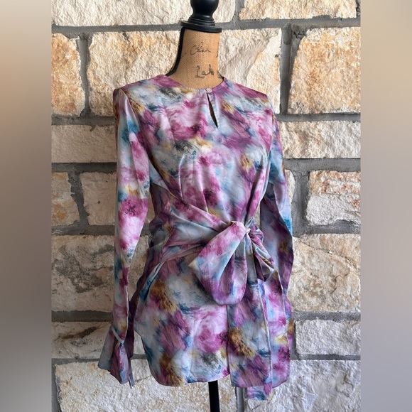 verona Tops - Verona Blue & Purple Bow Tie Blouse